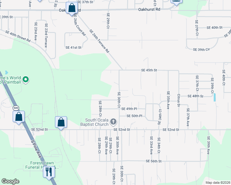 map of restaurants, bars, coffee shops, grocery stores, and more near 3073 Southeast 47th Street in Ocala