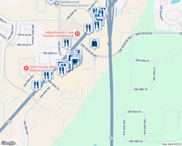 map of restaurants, bars, coffee shops, grocery stores, and more near 4850 Southwest 40th Avenue in Ocala