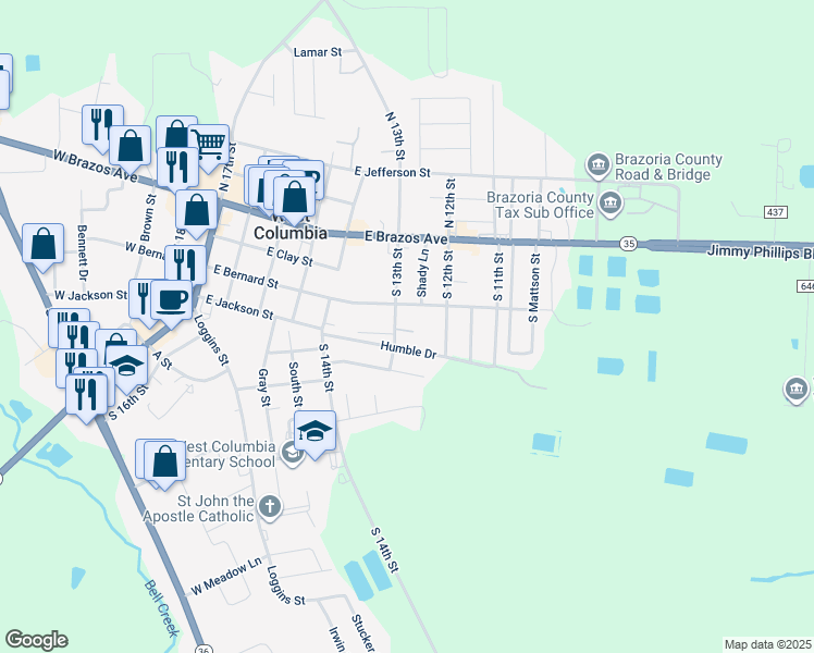 map of restaurants, bars, coffee shops, grocery stores, and more near 617 East Bernard Street in West Columbia