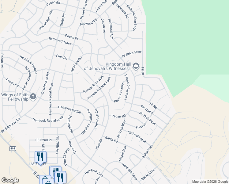map of restaurants, bars, coffee shops, grocery stores, and more near 7 Pecan Drive Place in Ocala