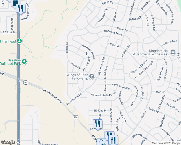 map of restaurants, bars, coffee shops, grocery stores, and more near 5921 Pecan Road in Ocala
