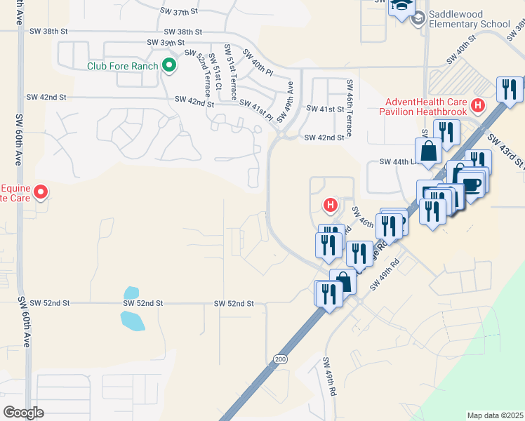 map of restaurants, bars, coffee shops, grocery stores, and more near 4114 Southwest 49th Avenue in Ocala
