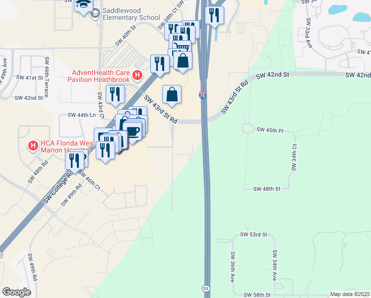 map of restaurants, bars, coffee shops, grocery stores, and more near 4647 Southwest 40th Avenue in Ocala