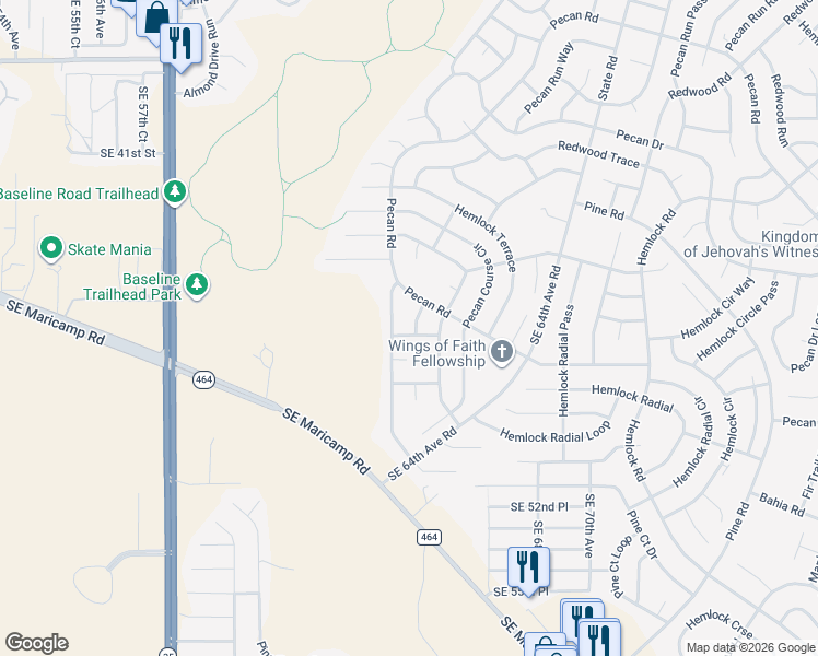 map of restaurants, bars, coffee shops, grocery stores, and more near 10 Pecan Course Terrace in Ocala
