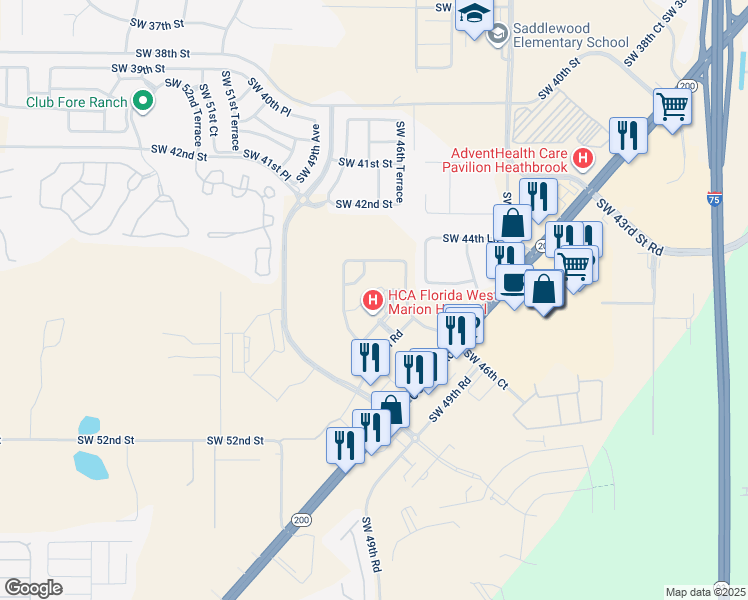 map of restaurants, bars, coffee shops, grocery stores, and more near 4600 Southwest 46th Court in Ocala