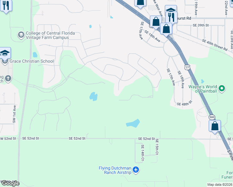 map of restaurants, bars, coffee shops, grocery stores, and more near 1221 Southeast 47th Street in Ocala