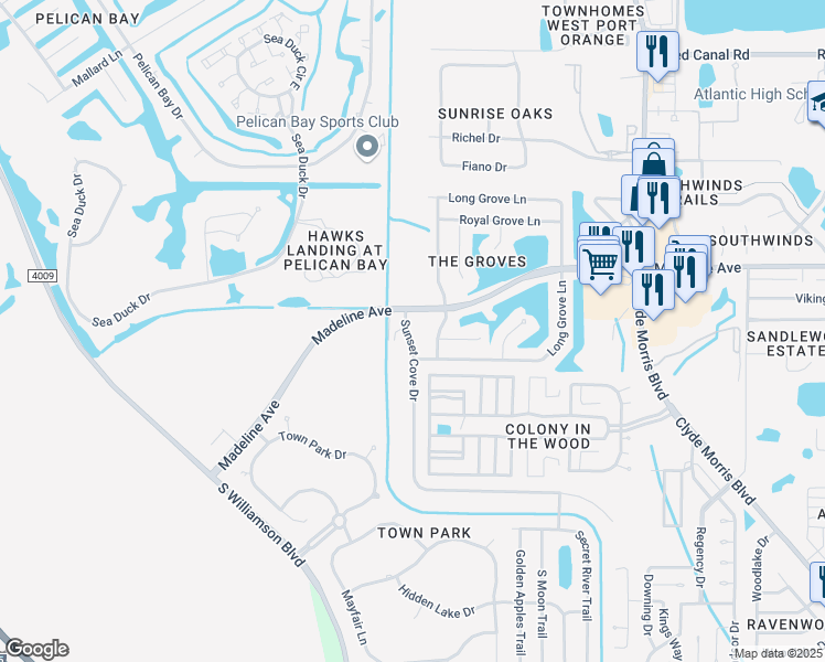 map of restaurants, bars, coffee shops, grocery stores, and more near 1965 Sunset Cove Drive in Port Orange