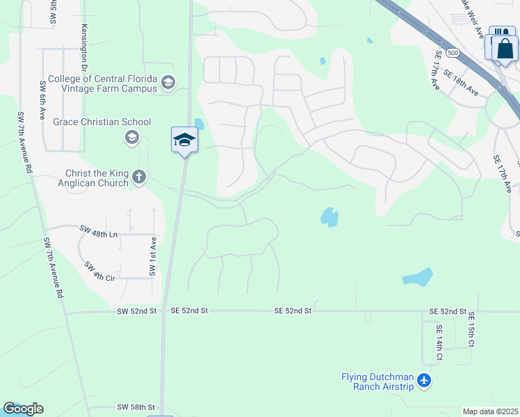 map of restaurants, bars, coffee shops, grocery stores, and more near 617 Southeast 47th Loop in Ocala