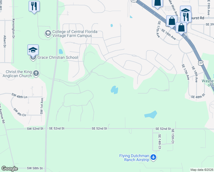 map of restaurants, bars, coffee shops, grocery stores, and more near 708 Southeast 44th Road in Ocala