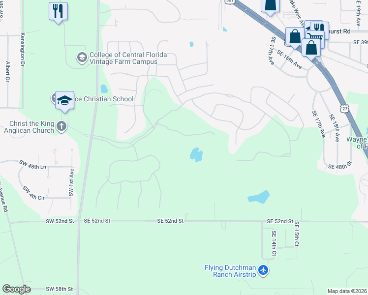 map of restaurants, bars, coffee shops, grocery stores, and more near 708 Southeast 44th Road in Ocala