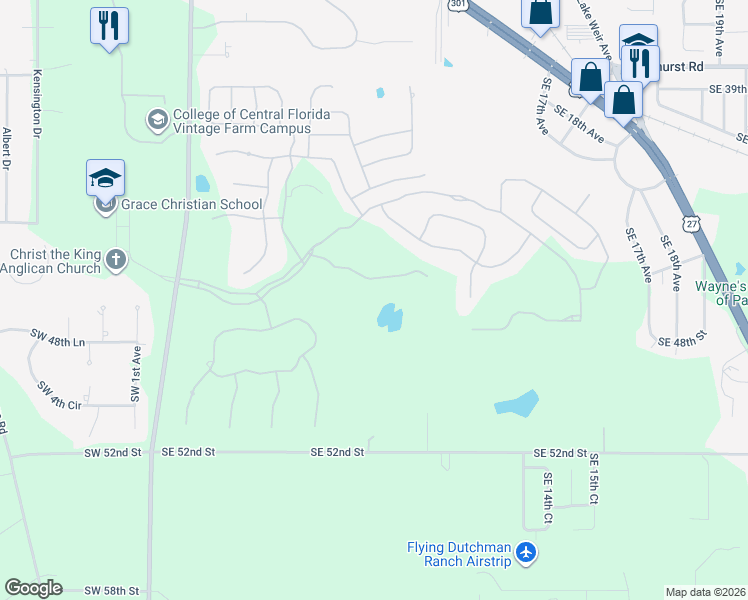 map of restaurants, bars, coffee shops, grocery stores, and more near 708 Southeast 44th Road in Ocala