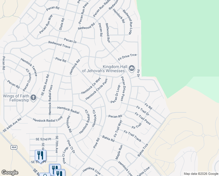 map of restaurants, bars, coffee shops, grocery stores, and more near 7 Pecan Drive Place in Ocala