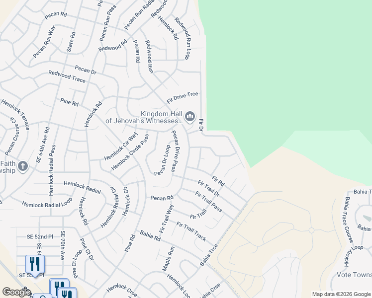 map of restaurants, bars, coffee shops, grocery stores, and more near 5117 Pecan Road in Ocala