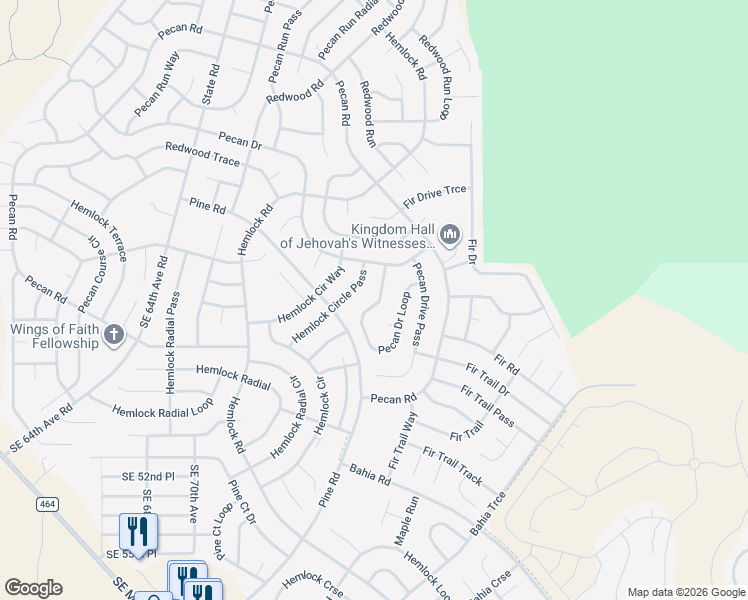 map of restaurants, bars, coffee shops, grocery stores, and more near 7 Pecan Drive Place in Ocala