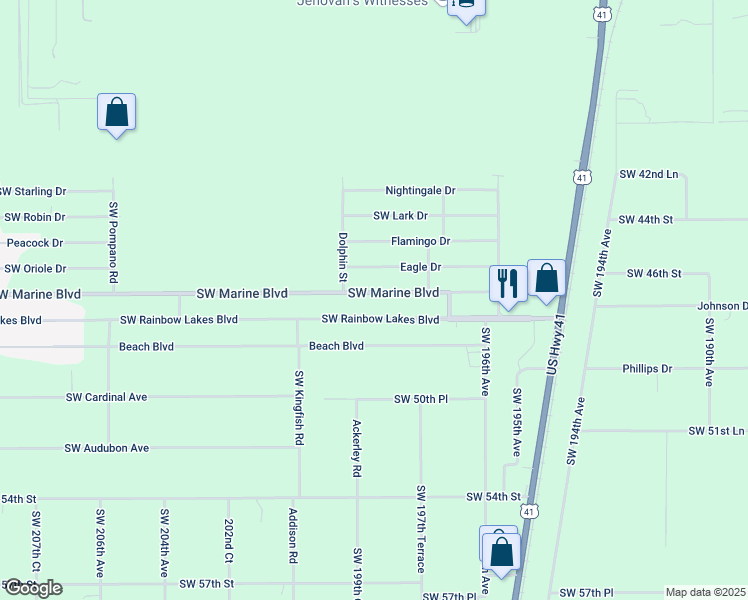 map of restaurants, bars, coffee shops, grocery stores, and more near 19859 Southwest Marine Boulevard in Dunnellon