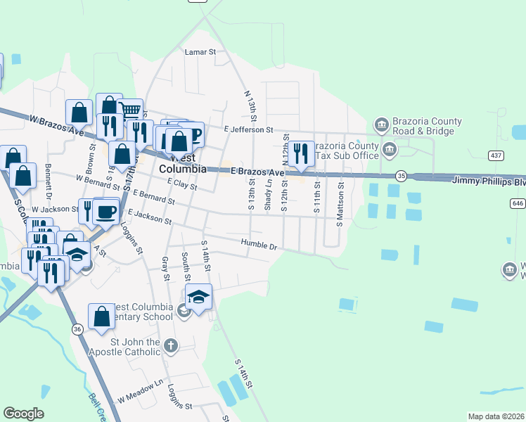 map of restaurants, bars, coffee shops, grocery stores, and more near 158 Shady Lane in West Columbia