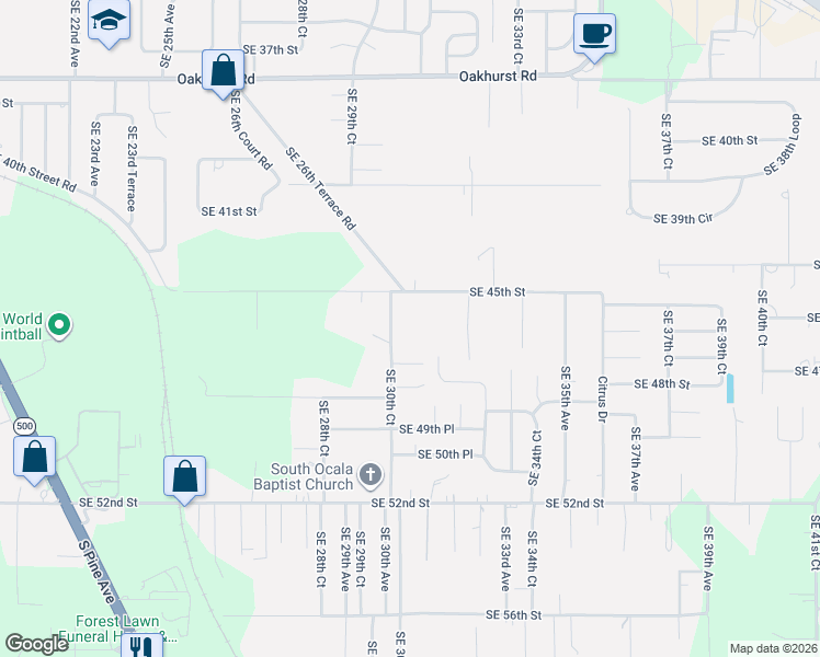 map of restaurants, bars, coffee shops, grocery stores, and more near 3074 Southeast 45th Street in Ocala