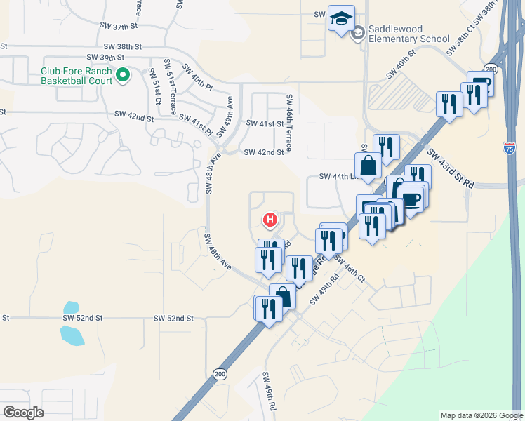 map of restaurants, bars, coffee shops, grocery stores, and more near 4600 Southwest 46th Court in Ocala