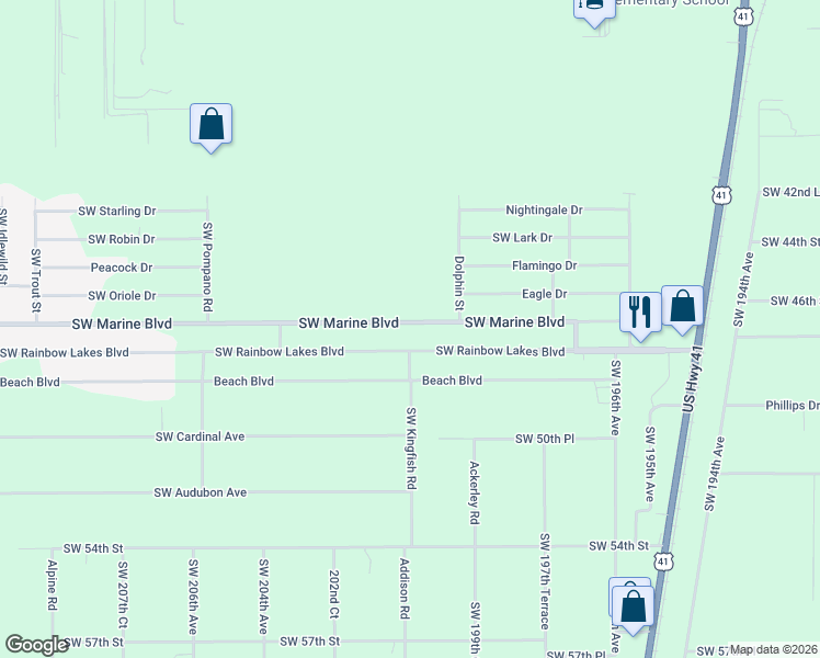 map of restaurants, bars, coffee shops, grocery stores, and more near 20049 Southwest Marine Boulevard in Dunnellon