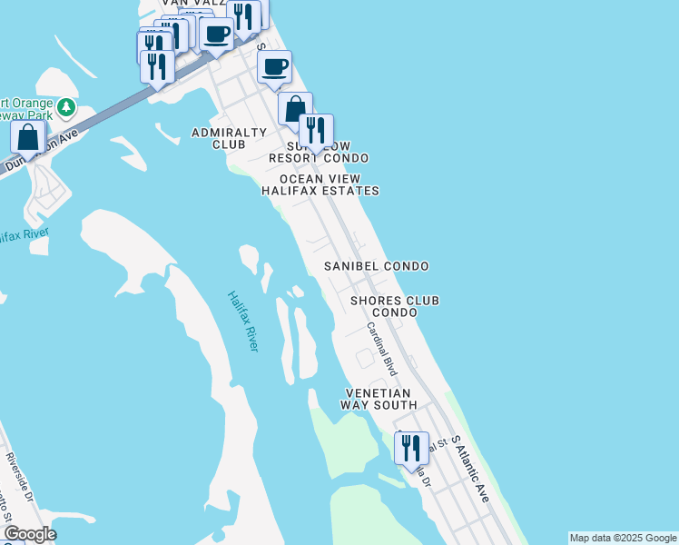 map of restaurants, bars, coffee shops, grocery stores, and more near 3790 Cardinal Boulevard in Port Orange