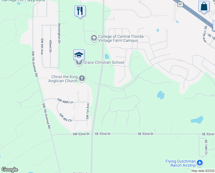 map of restaurants, bars, coffee shops, grocery stores, and more near Southeast 44th Road in Ocala