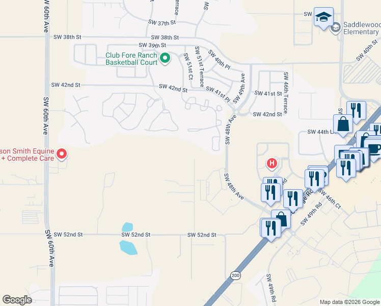 map of restaurants, bars, coffee shops, grocery stores, and more near 4620 Southwest 51st Terrace in Ocala