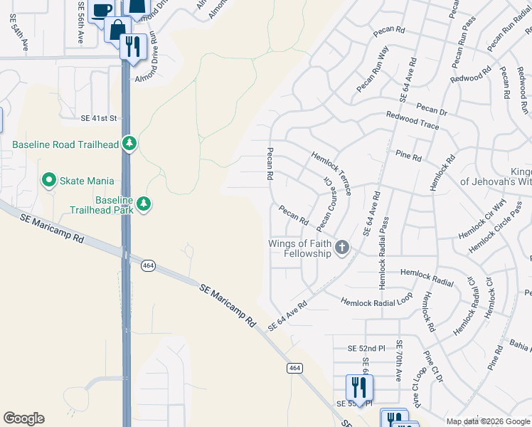 map of restaurants, bars, coffee shops, grocery stores, and more near 6106 Pecan Course in Ocala