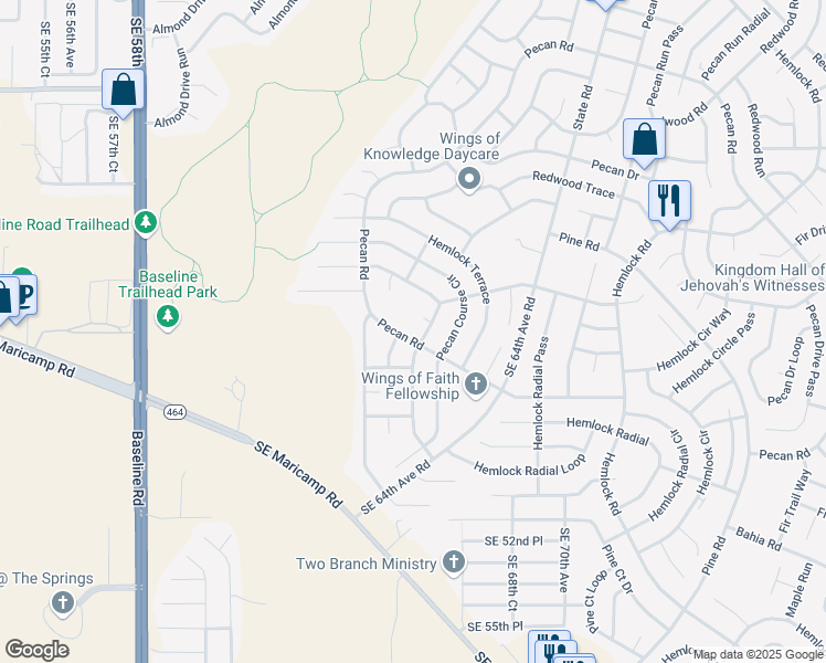 map of restaurants, bars, coffee shops, grocery stores, and more near 5903 Pecan Road in Ocala
