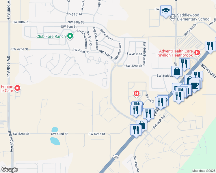 map of restaurants, bars, coffee shops, grocery stores, and more near 4439 Southwest 49th Avenue in Ocala