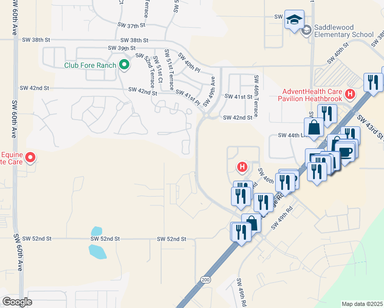 map of restaurants, bars, coffee shops, grocery stores, and more near 4438 Southwest 49th Avenue in Ocala