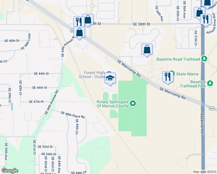 map of restaurants, bars, coffee shops, grocery stores, and more near 5000 Southeast Maricamp Road in Ocala