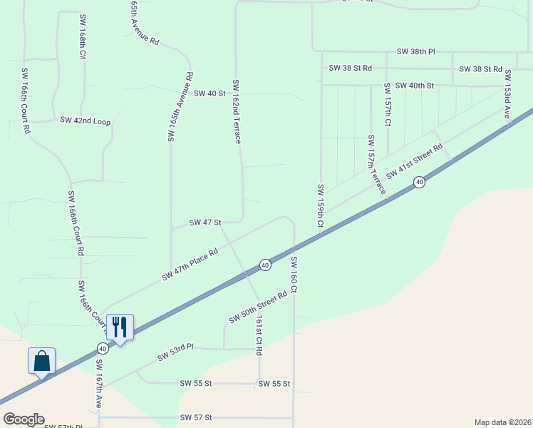 map of restaurants, bars, coffee shops, grocery stores, and more near 16001-16099 SW 47th Place Rd in Ocala