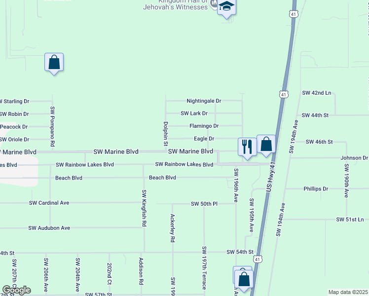 map of restaurants, bars, coffee shops, grocery stores, and more near 19859 Southwest Marine Boulevard in Dunnellon