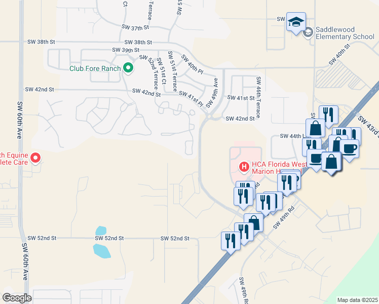 map of restaurants, bars, coffee shops, grocery stores, and more near 4498 Southwest 49th Avenue in Ocala