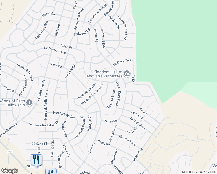 map of restaurants, bars, coffee shops, grocery stores, and more near 5 Pecan Drive Loop in Ocala
