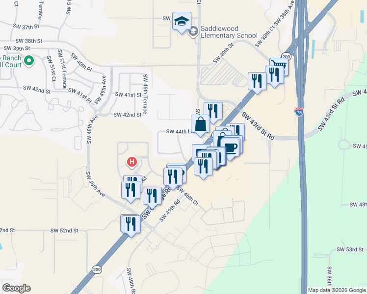 map of restaurants, bars, coffee shops, grocery stores, and more near 4575 Southwest 44th Court in Ocala