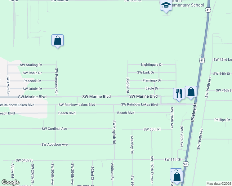 map of restaurants, bars, coffee shops, grocery stores, and more near 20049 Southwest Marine Boulevard in Dunnellon