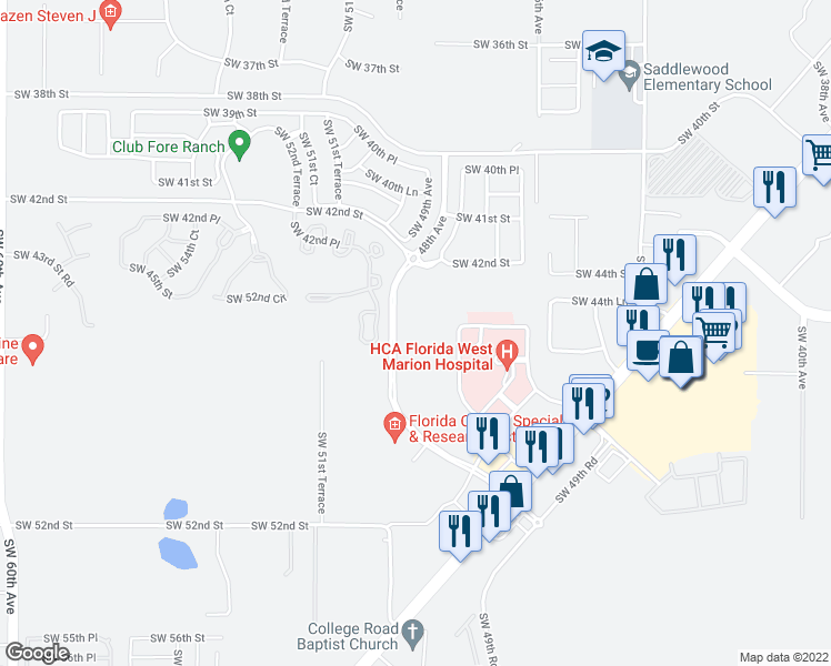 map of restaurants, bars, coffee shops, grocery stores, and more near 4511 48th Avenue in Ocala