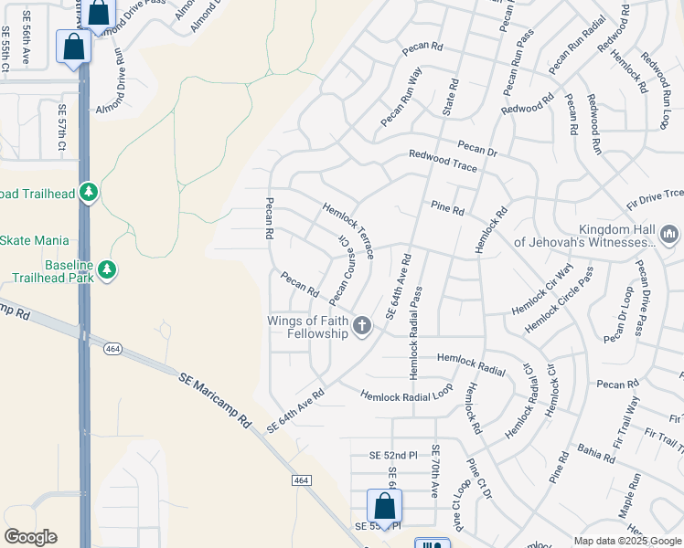 map of restaurants, bars, coffee shops, grocery stores, and more near 55 Pecan Course Circle in Ocala