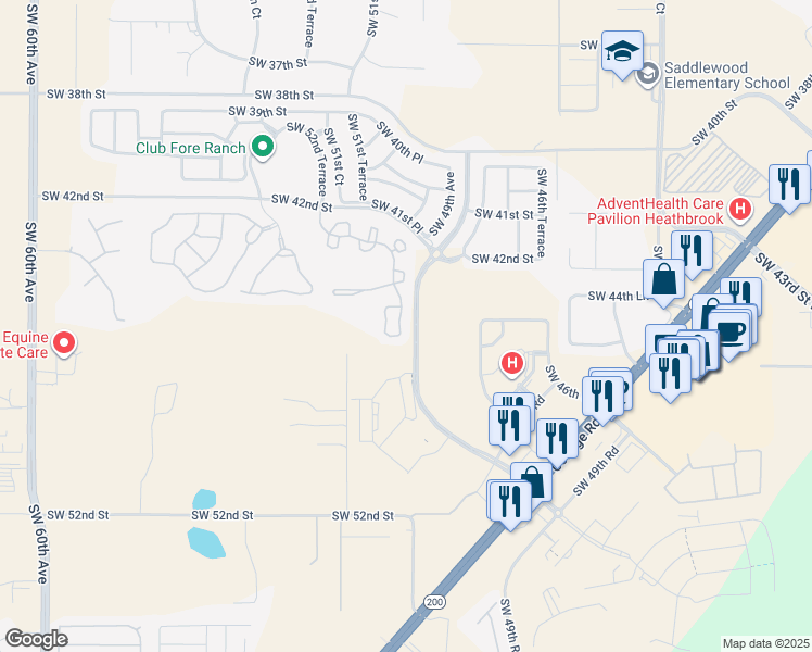 map of restaurants, bars, coffee shops, grocery stores, and more near 4432 Southwest 49th Avenue in Ocala