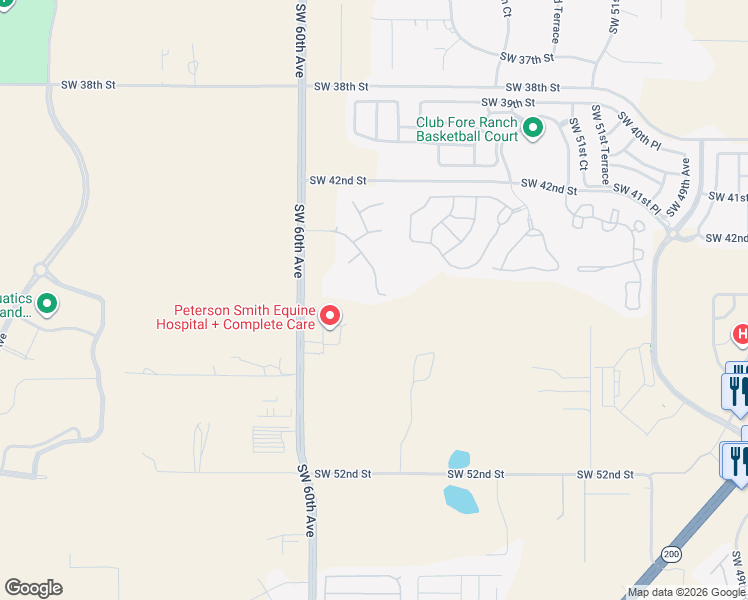 map of restaurants, bars, coffee shops, grocery stores, and more near 5750 Southwest 43rd Street Road in Ocala