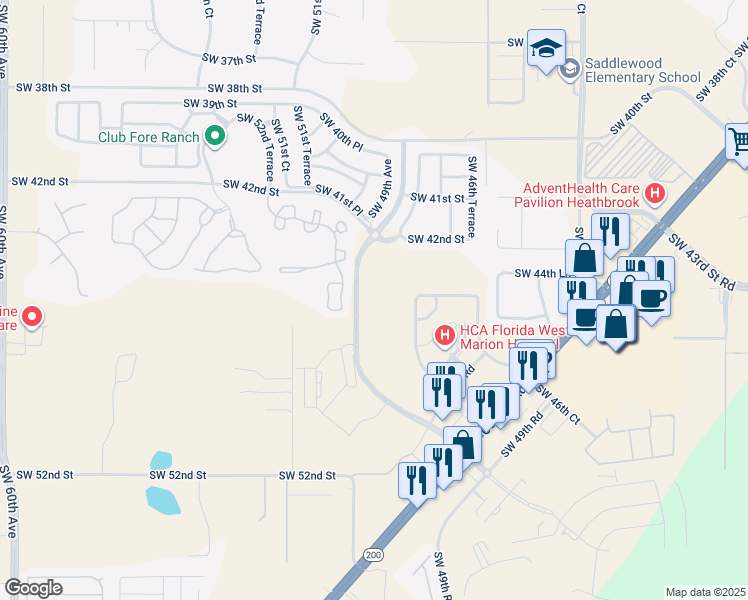 map of restaurants, bars, coffee shops, grocery stores, and more near 4511 48th Avenue in Ocala