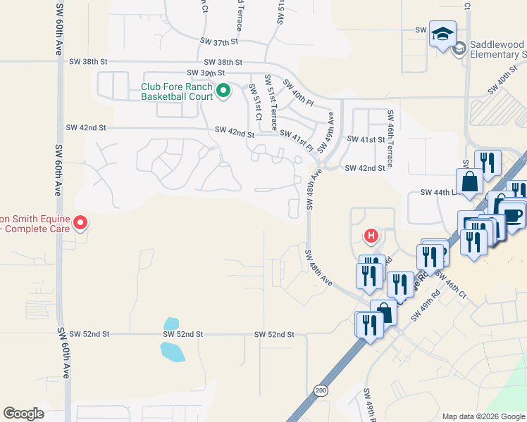 map of restaurants, bars, coffee shops, grocery stores, and more near 4620 Southwest 51st Terrace in Ocala
