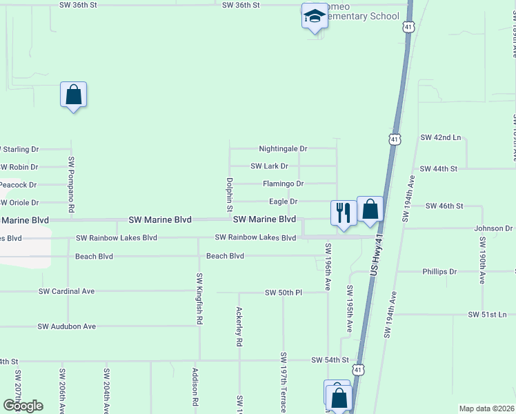 map of restaurants, bars, coffee shops, grocery stores, and more near 19859 Southwest Marine Boulevard in Dunnellon