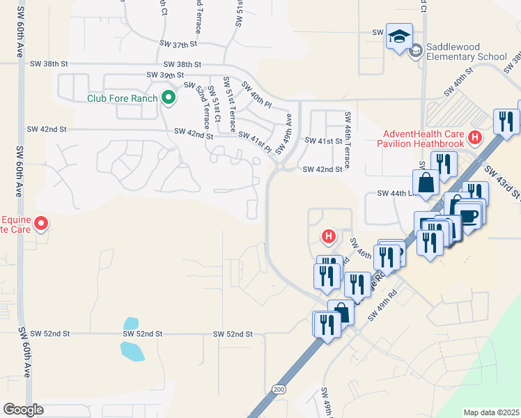 map of restaurants, bars, coffee shops, grocery stores, and more near 4498 Southwest 49th Avenue in Ocala