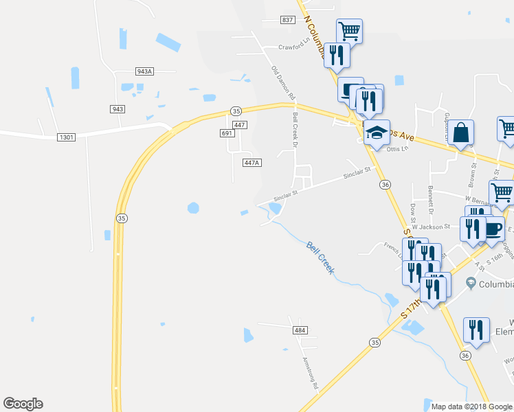 map of restaurants, bars, coffee shops, grocery stores, and more near 1031 Sinclair Street in West Columbia