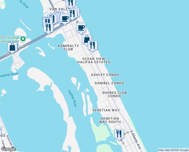 map of restaurants, bars, coffee shops, grocery stores, and more near 3764 Cardinal Boulevard in Daytona Beach