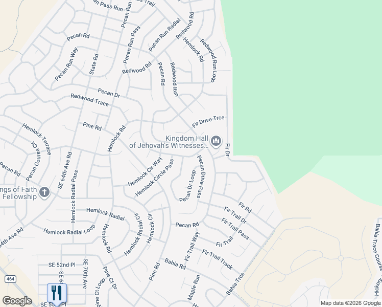 map of restaurants, bars, coffee shops, grocery stores, and more near 9 Pecan Drive in Ocala