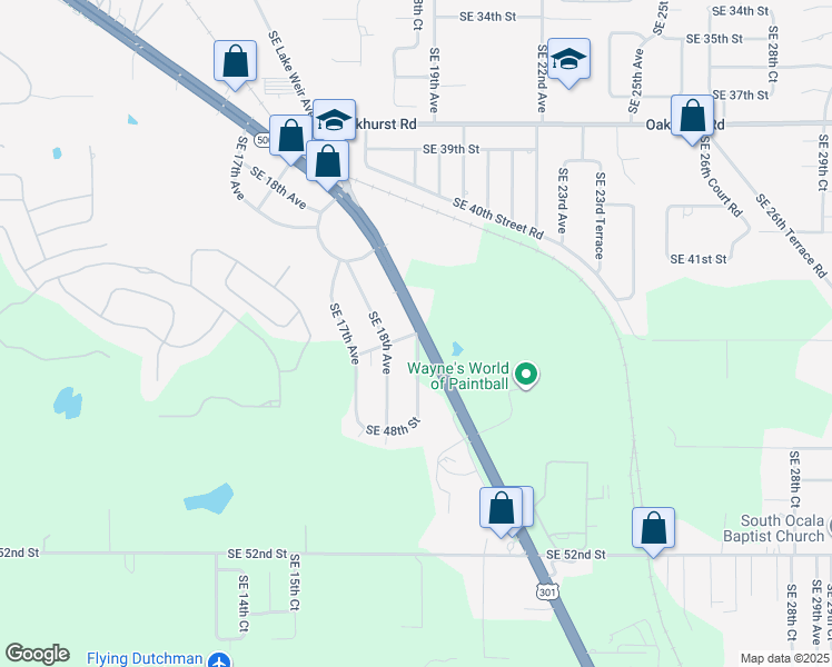 map of restaurants, bars, coffee shops, grocery stores, and more near 1801 Southeast 45th Street in Ocala
