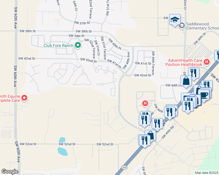 map of restaurants, bars, coffee shops, grocery stores, and more near 4890 Southwest 45th Street in Ocala